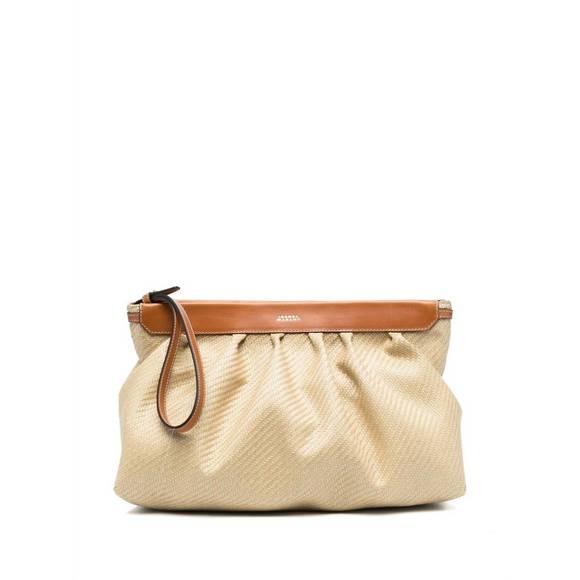 NEW ISABEL MARANT luz raffia clutch bag in natural cognac - Picture 1 of 5